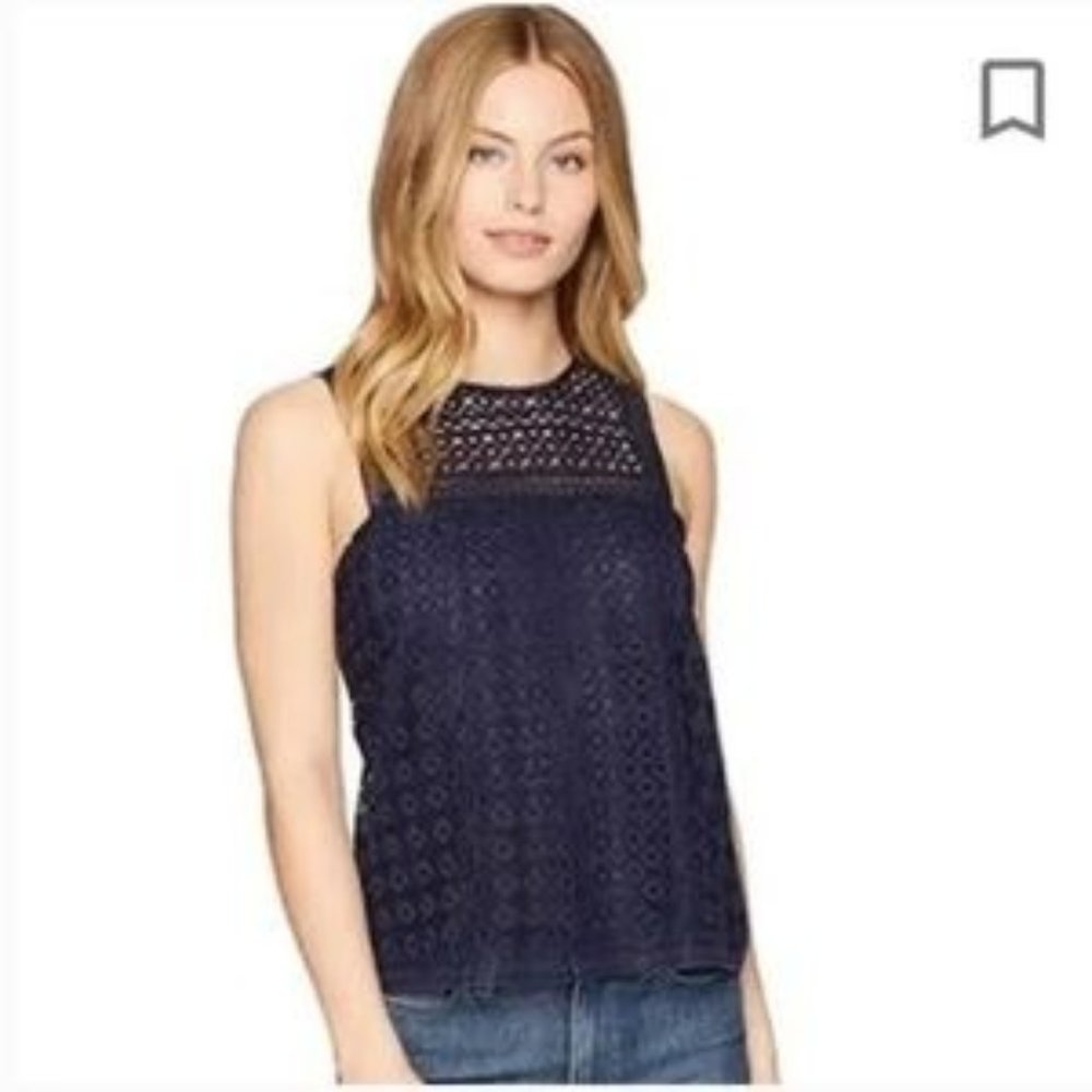 Joie Navy Crochet Lace Sleeveless Blouse